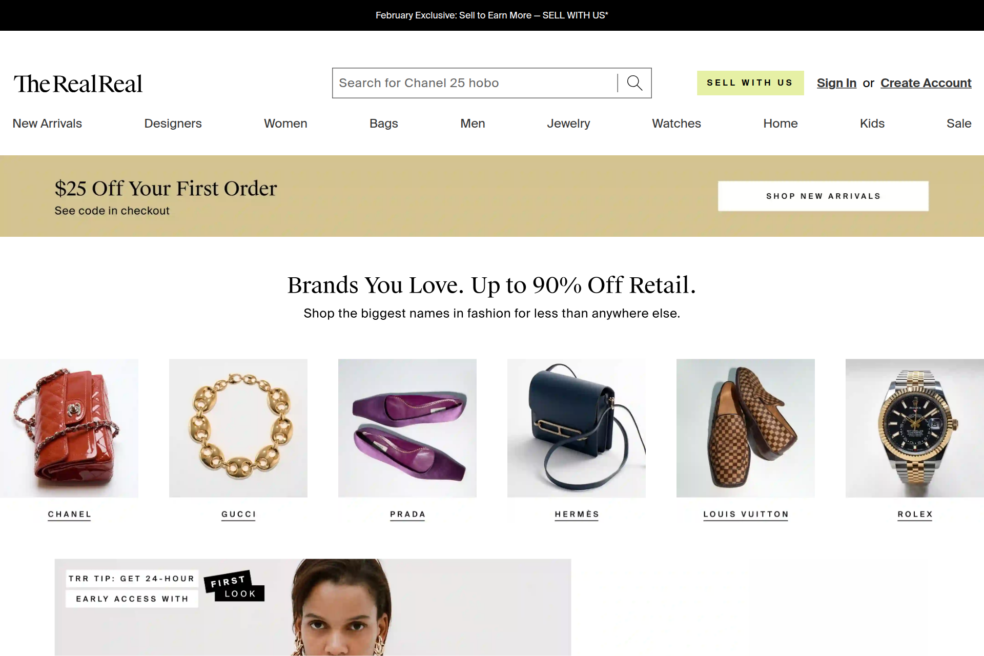 Screenshot of the The RealReal homepage