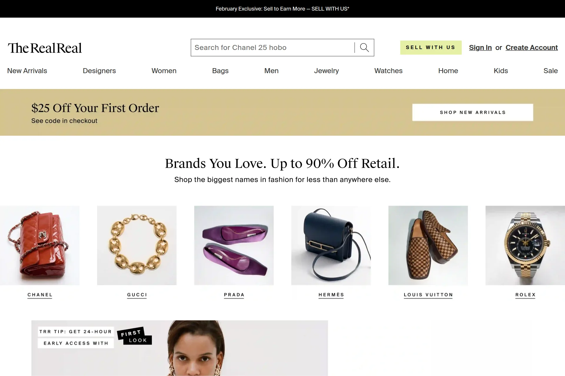 Screenshot of the The RealReal homepage