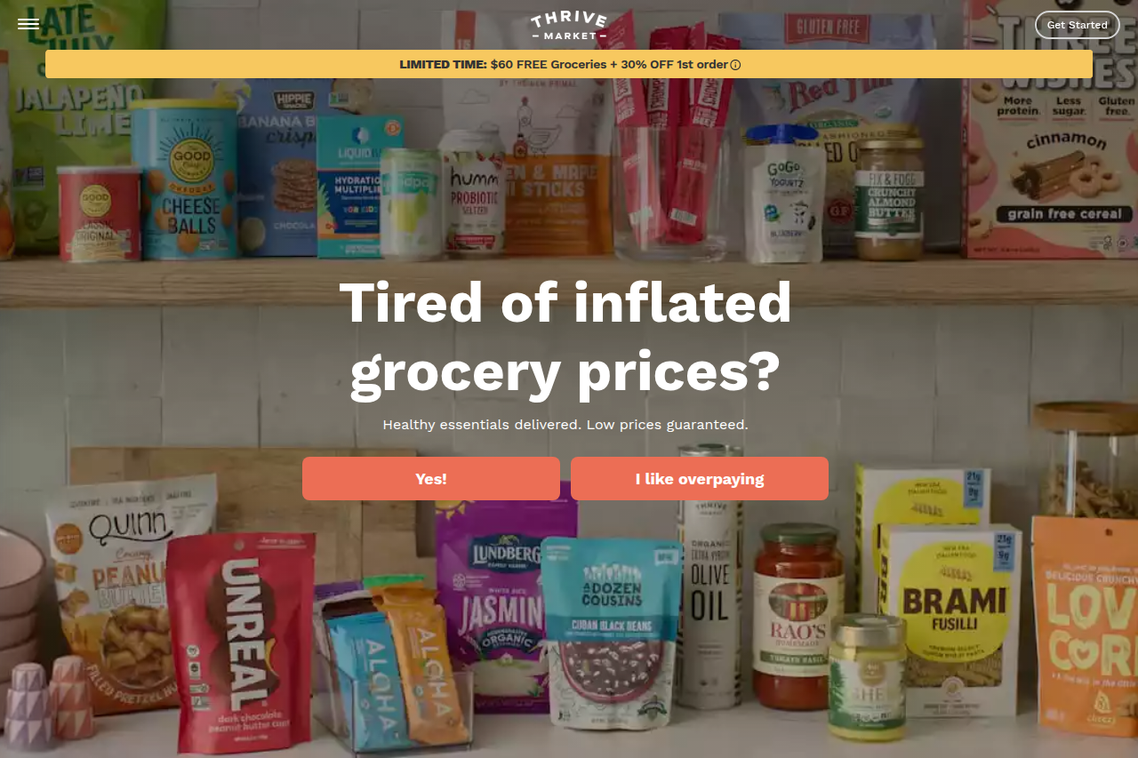Screenshot of the Thrive Market homepage