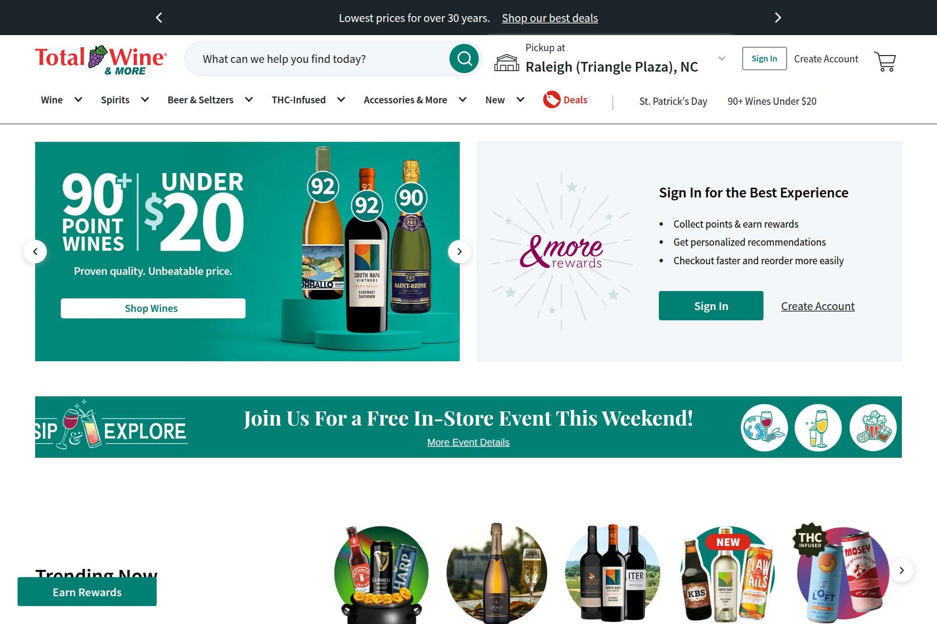 Screenshot of the Total Wine & More homepage