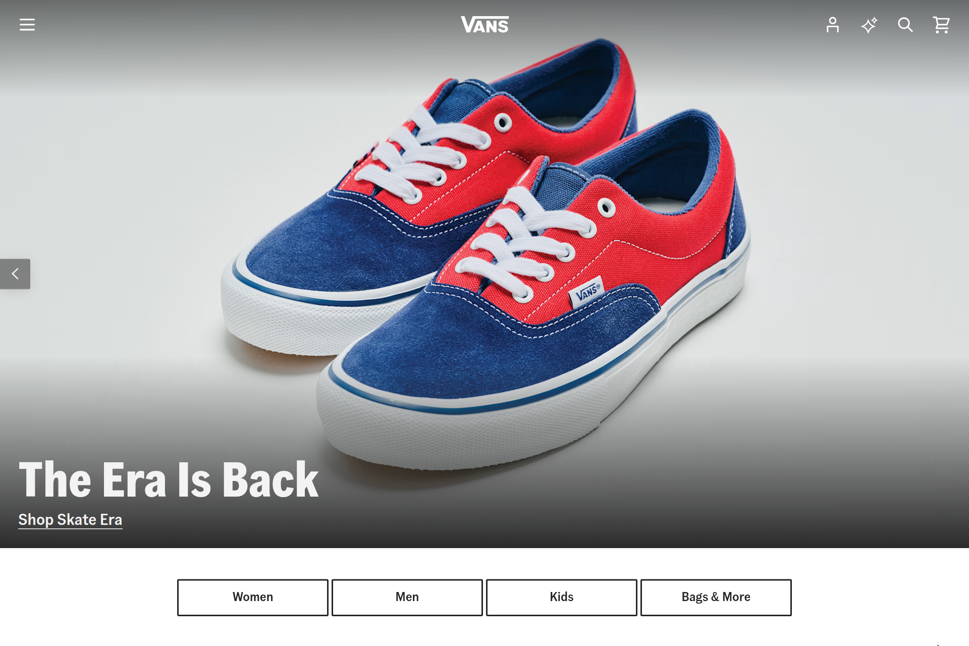 Screenshot of the Vans homepage