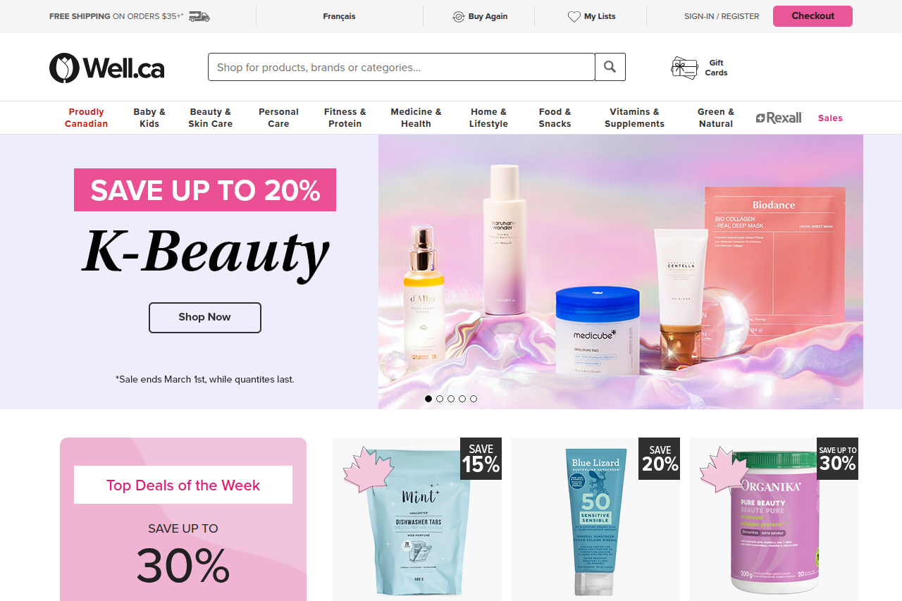 Screenshot of the Well.ca homepage
