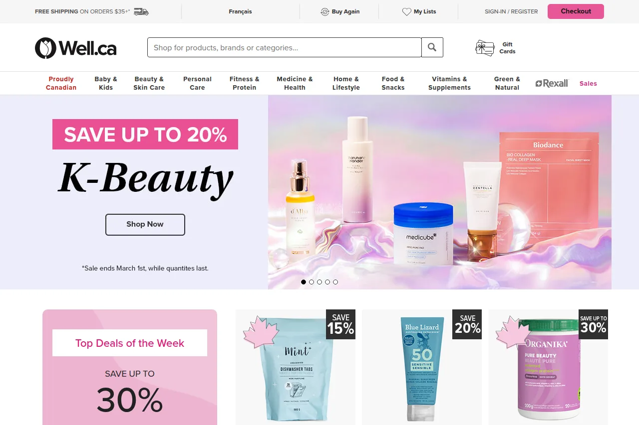 Screenshot of the Well.ca homepage