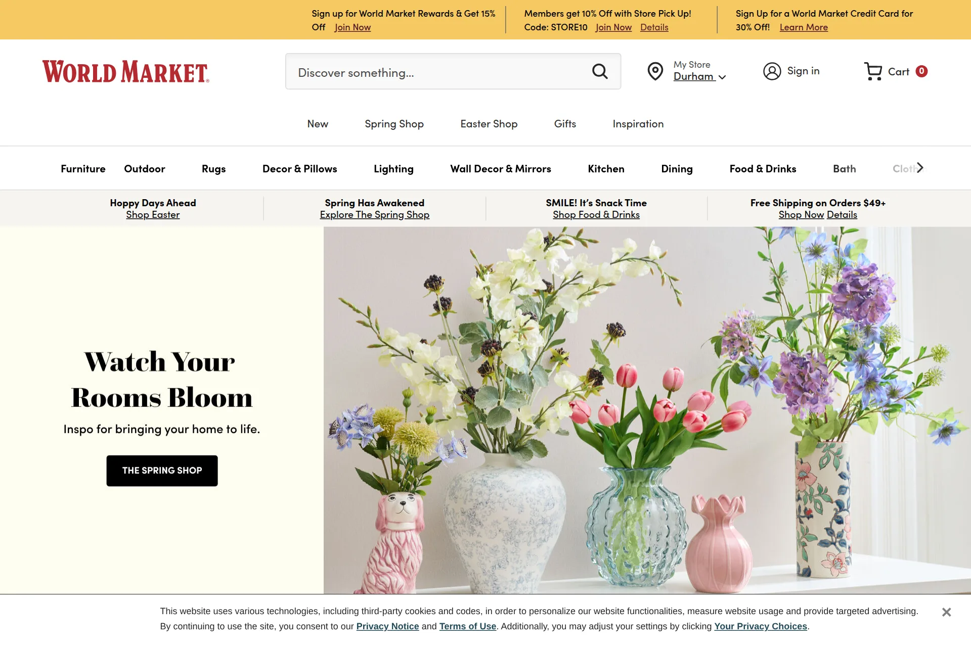 Screenshot of the World Market homepage