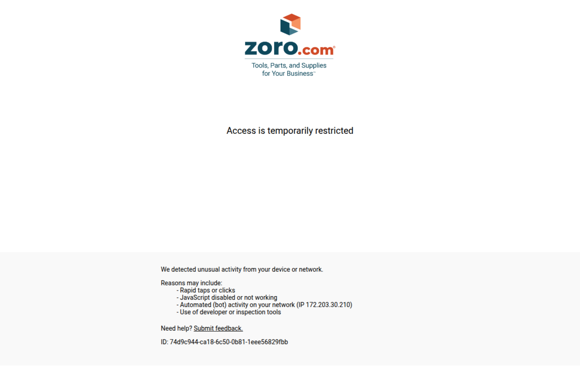 Screenshot of the Zoro homepage